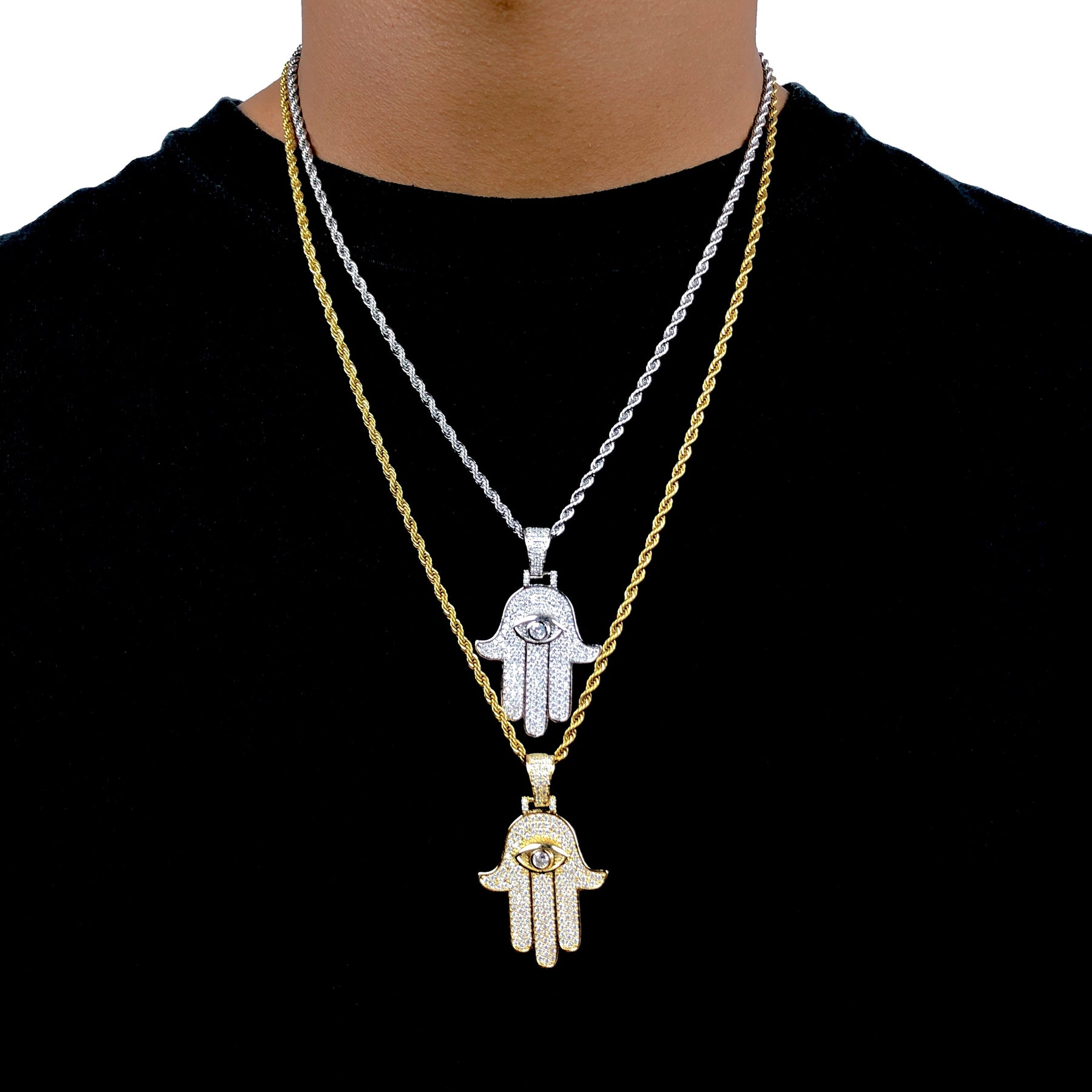 ICED DRIP HAMSA [WHITE | YELLOW] GOLD - ICED DRIP JEWELRY 