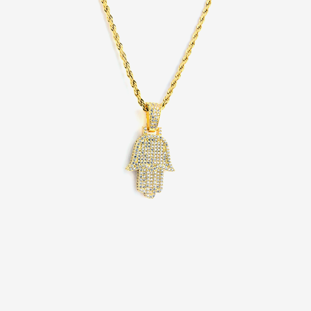 ICED DRIP MINI HAMSA [WHITE | YELLOW] GOLD - ICED DRIP JEWELRY 