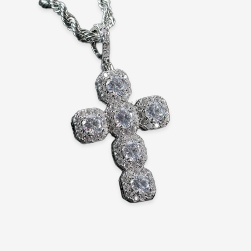 ICED DRIP TENNIS CROSS [WHITE] GOLD - ICED DRIP JEWELRY 