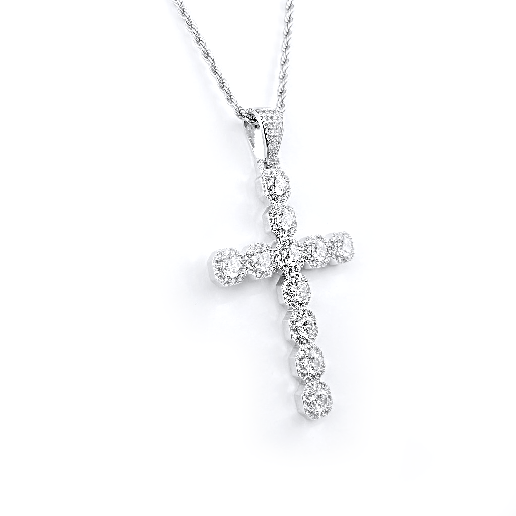 ICED DRIP BIG CLUSTER CROSS [WHITE] GOLD - ICED DRIP JEWELRY 