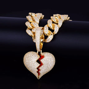 ICED DRIP NEW BROKEN HEART 20MM [WHITE | YELLOW] GOLD (Ohne Kette) - ICED DRIP JEWELRY 