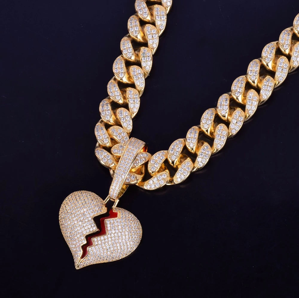 ICED DRIP NEW BROKEN HEART 20MM [WHITE | YELLOW] GOLD (Ohne Kette) - ICED DRIP JEWELRY 