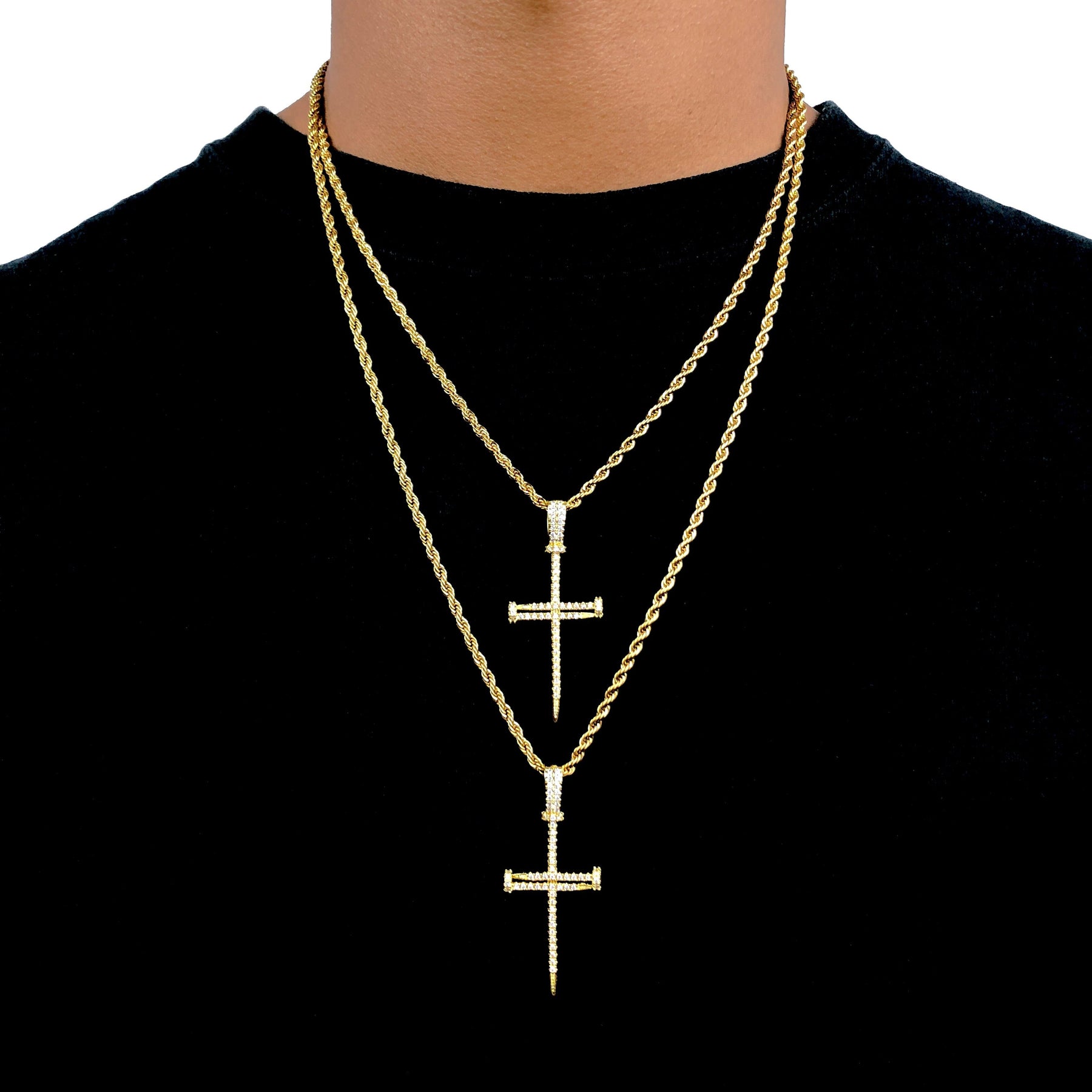 ICED DRIP NAIL CROSS [WHITE | YELLOW] GOLD - ICED DRIP JEWELRY 